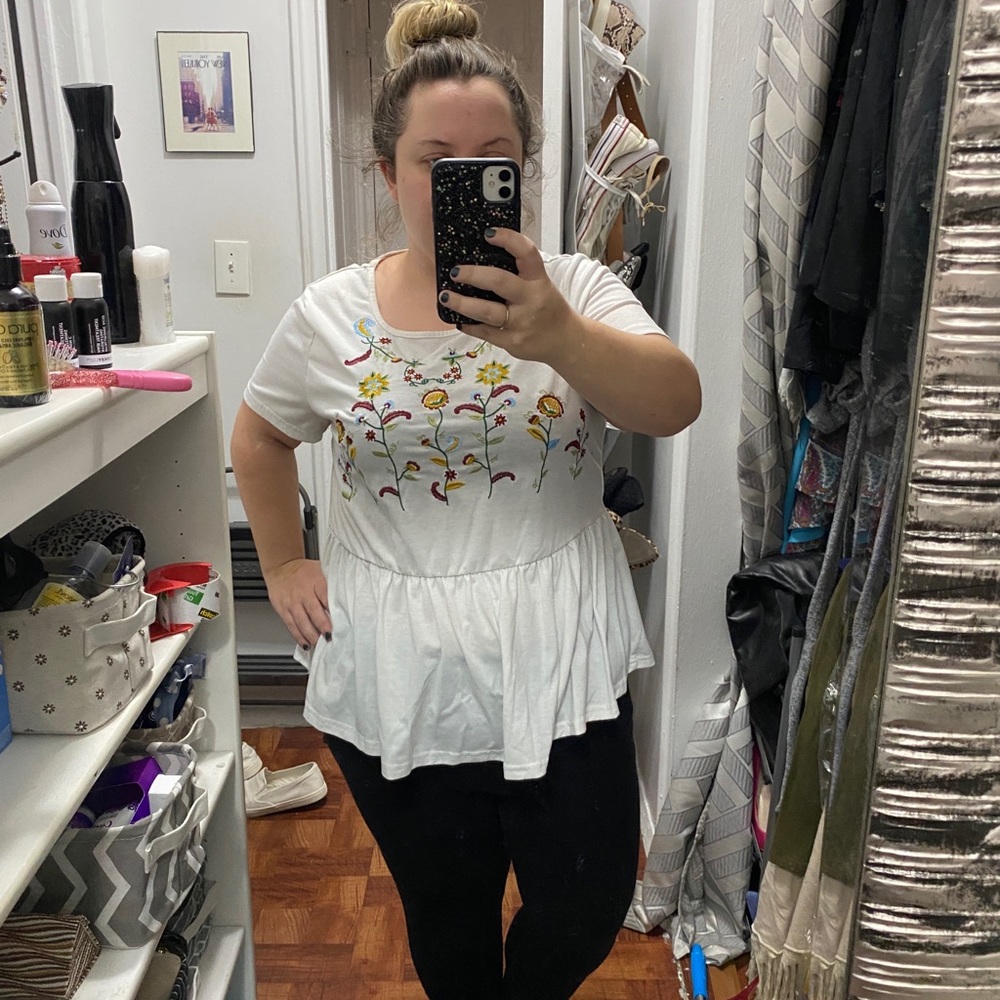 Embroidered Peplum Top